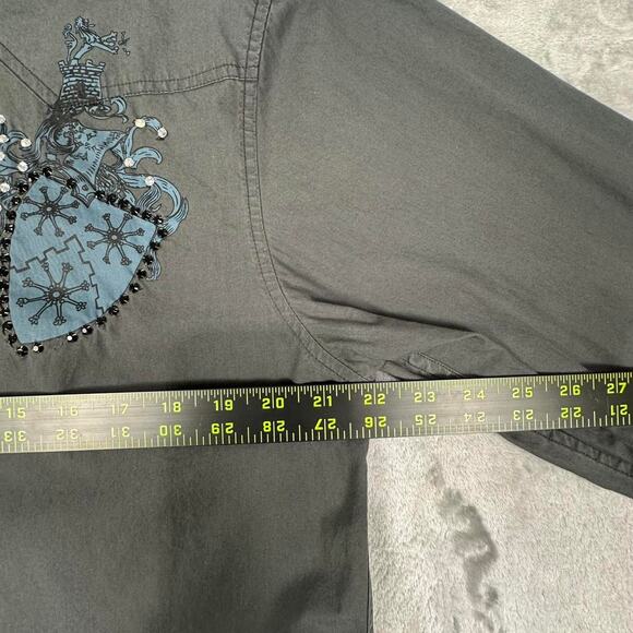 Vintage Y2K Roar Men’s Grey Embellished Western Cross Design Button-Up Shirt L - Picture 6 of 8